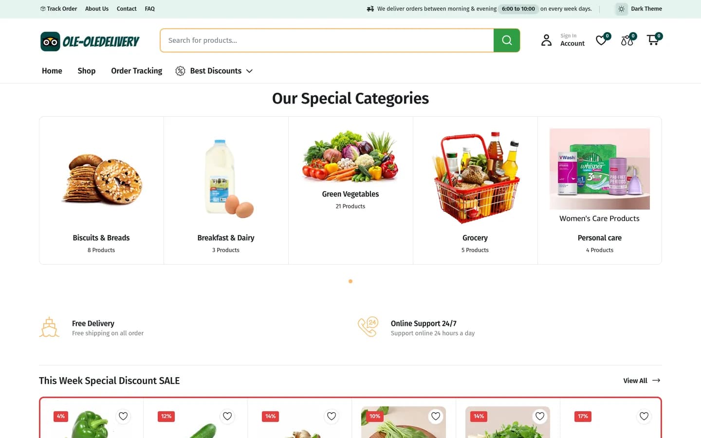 Ole-Ole Delivery website homepage, desktop view
