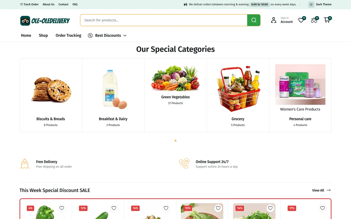 Ole-Ole Delivery website homepage, desktop view