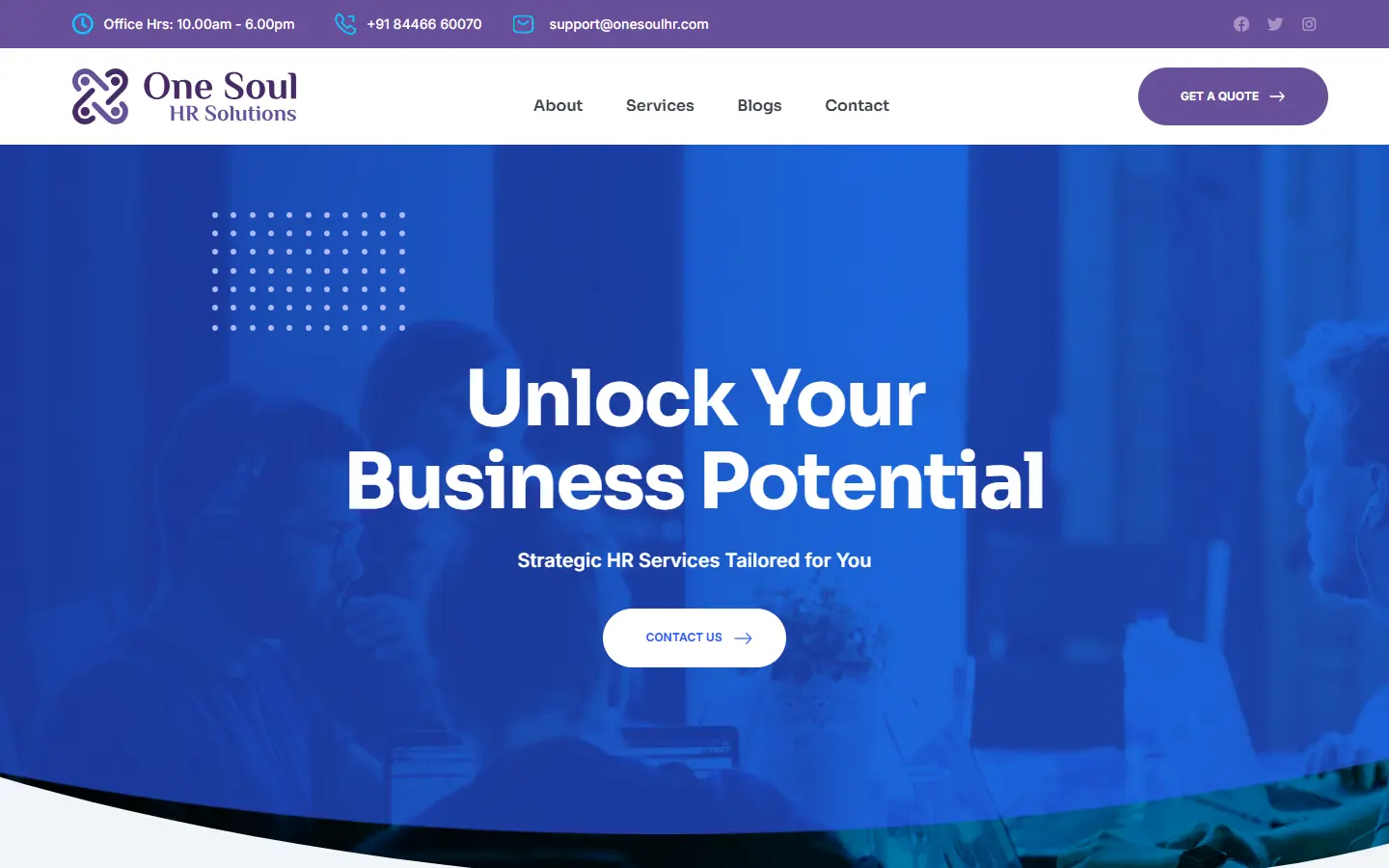 One Soul HR Solutions website homepage, desktop view