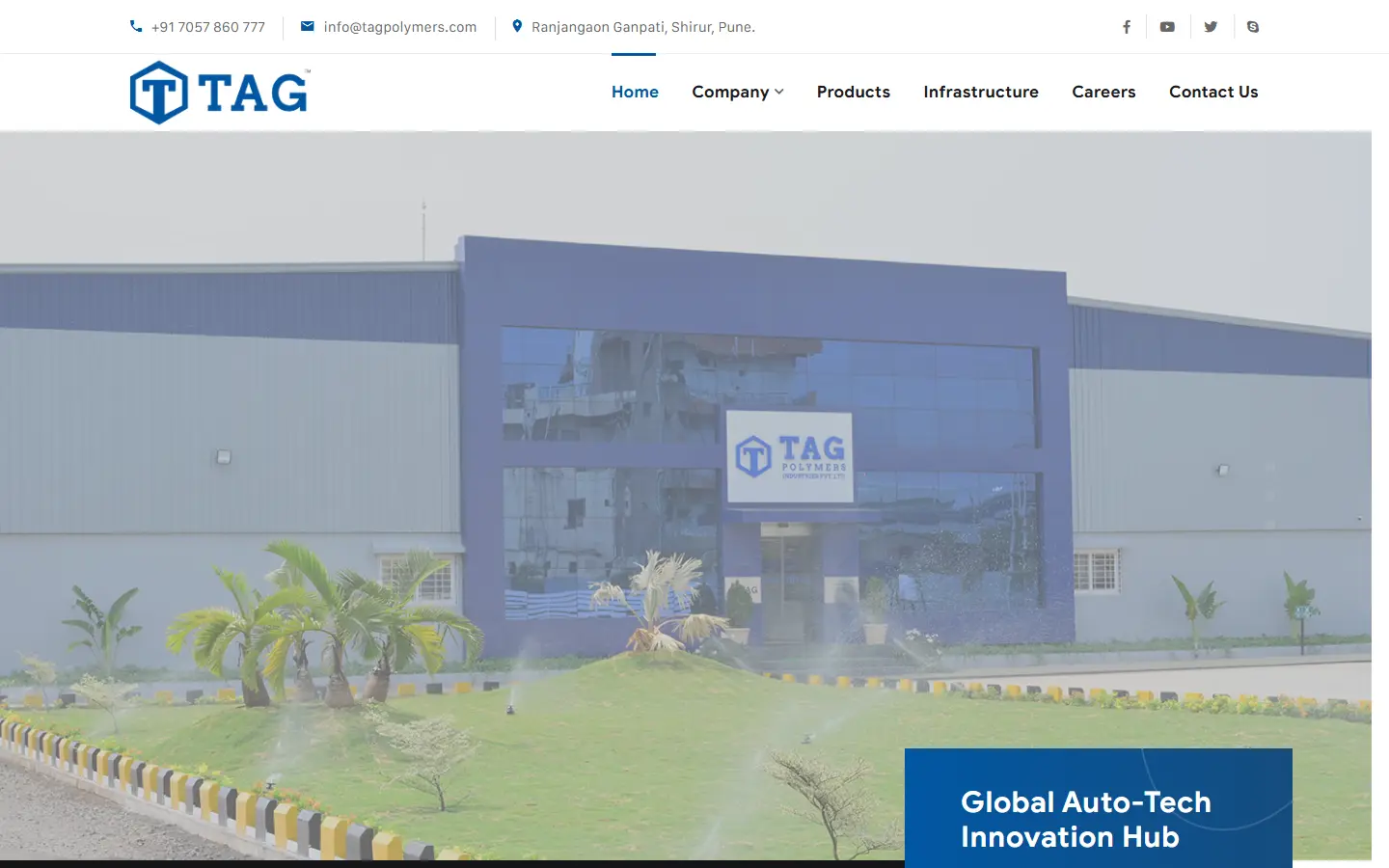 TAG Polymers website homepage, desktop view