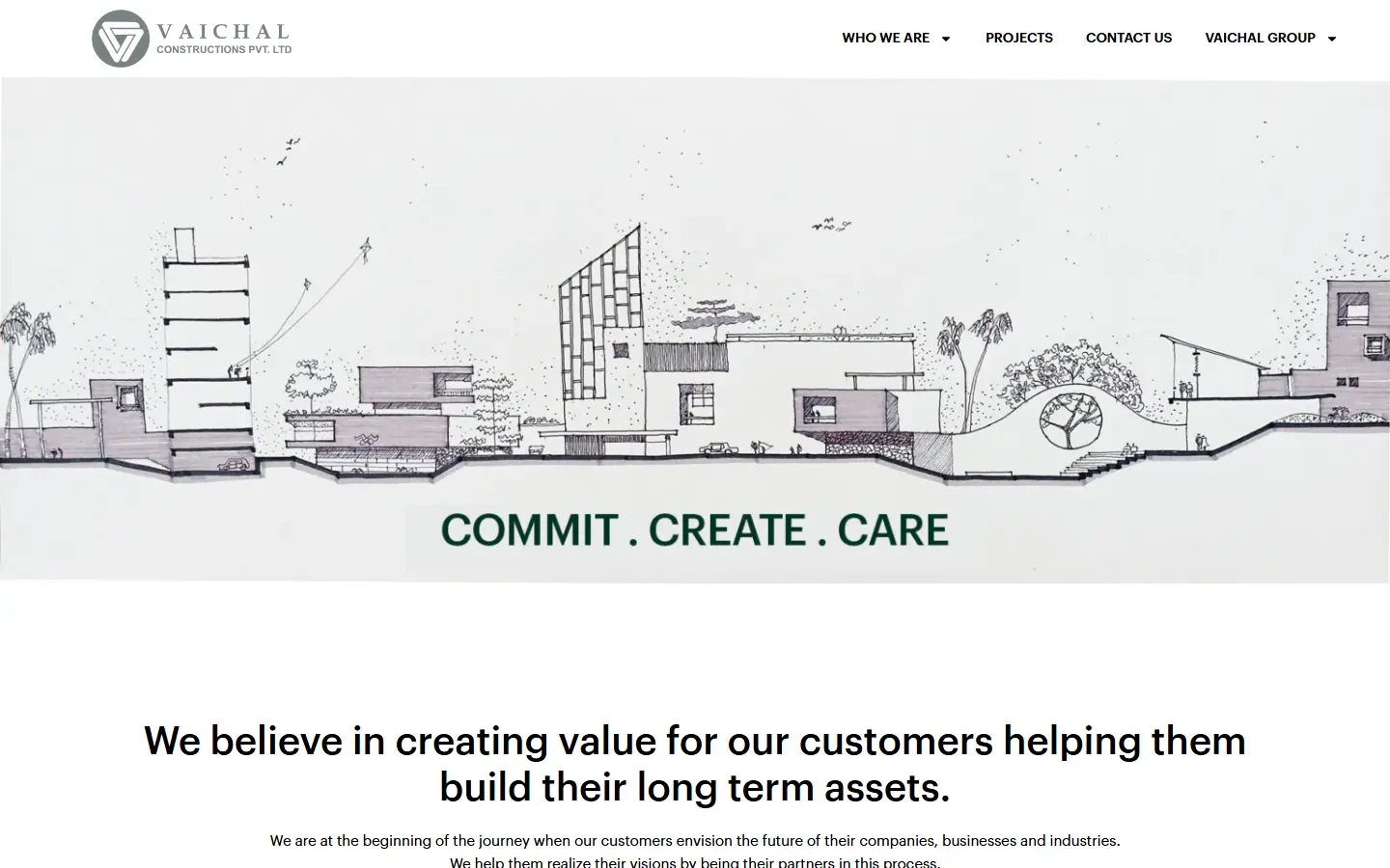 Vaichal Constructions website homepage, desktop view